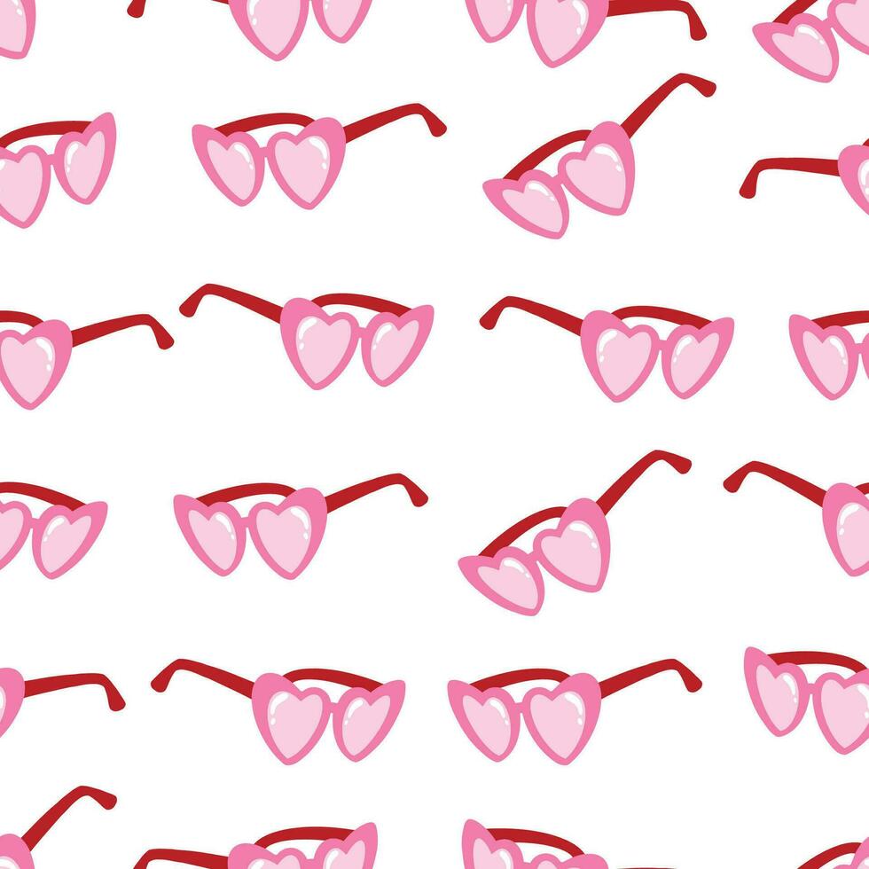 Seamless pattern with pink sunglasses.Heart shaped glasses. Fashion retro print. Vector illustration