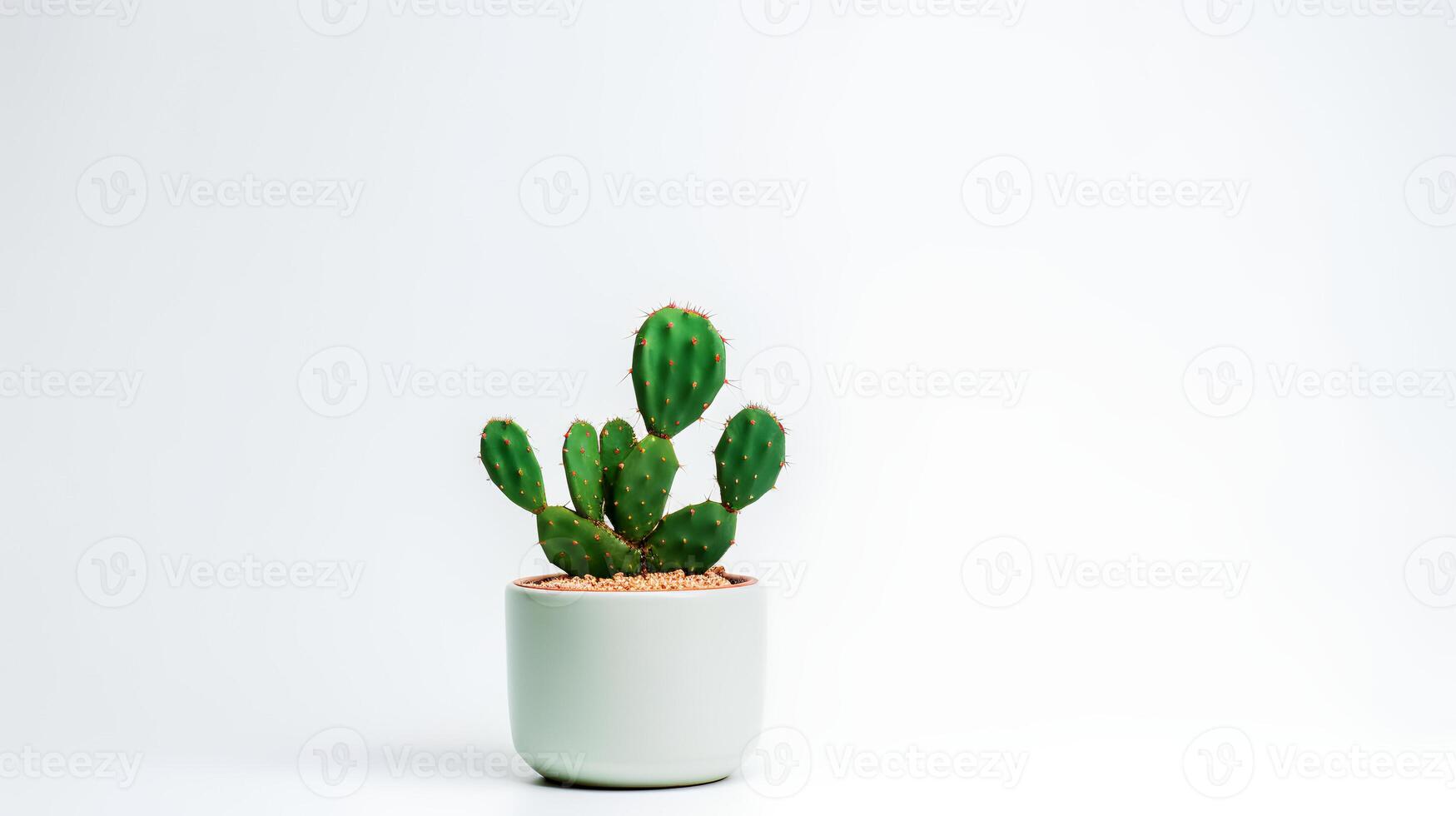 Photo of Prickly pear in minimalist pot as houseplant for home decoration isolated on white background.