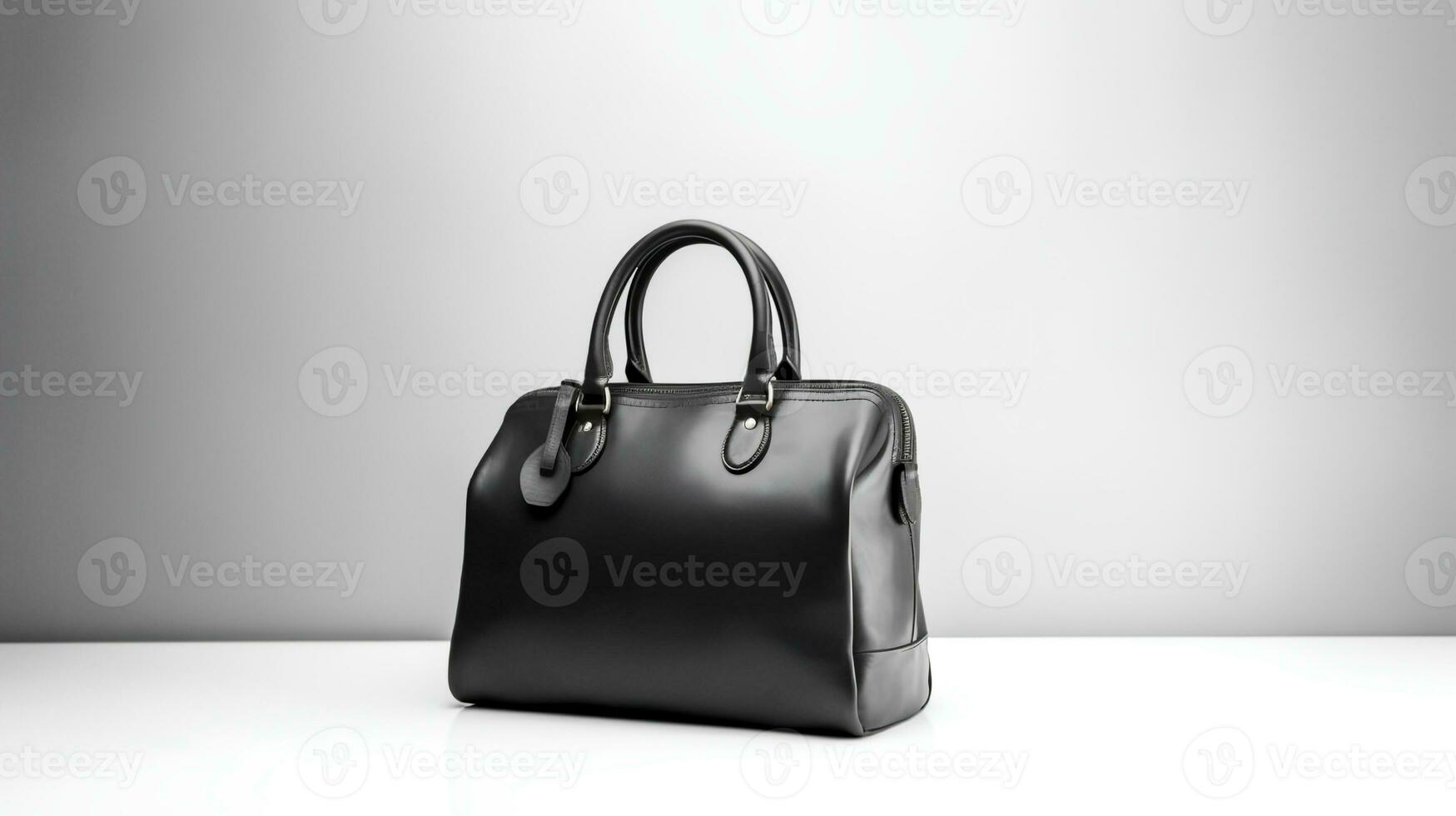 Photo of Minimalist black leather female bag isolated on white background