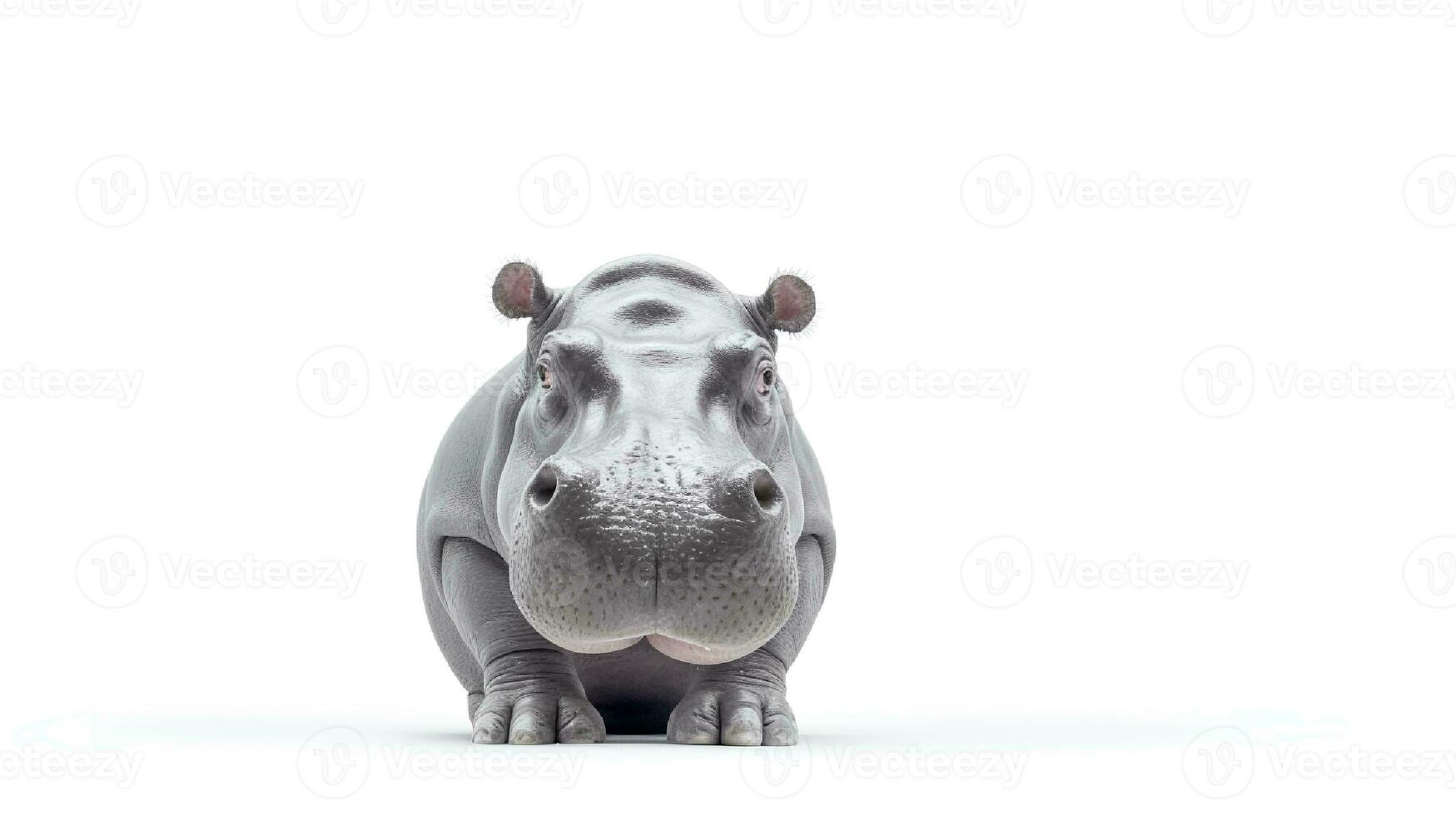 Photo of a hippo on white background. Generative AI