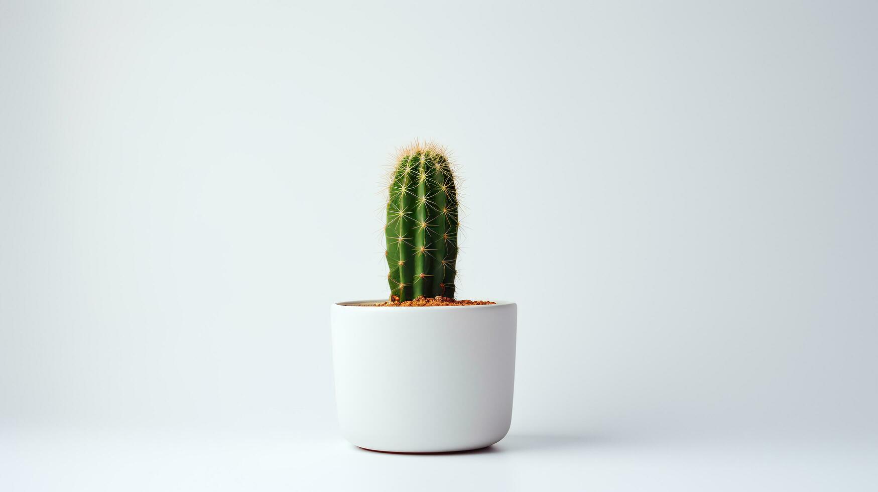 Photo of cactus in minimalist pot as houseplant for home decoration isolated on white background. Generative AI