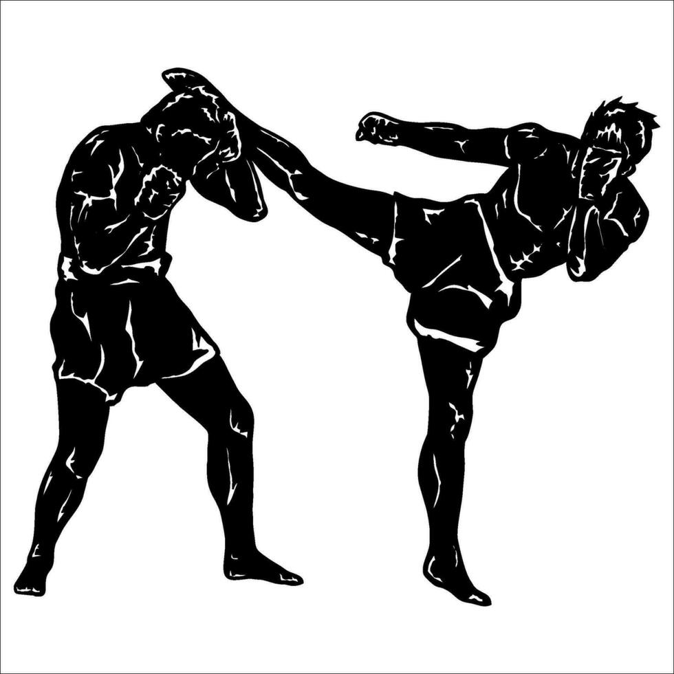 silhouette illustration vector muay thai