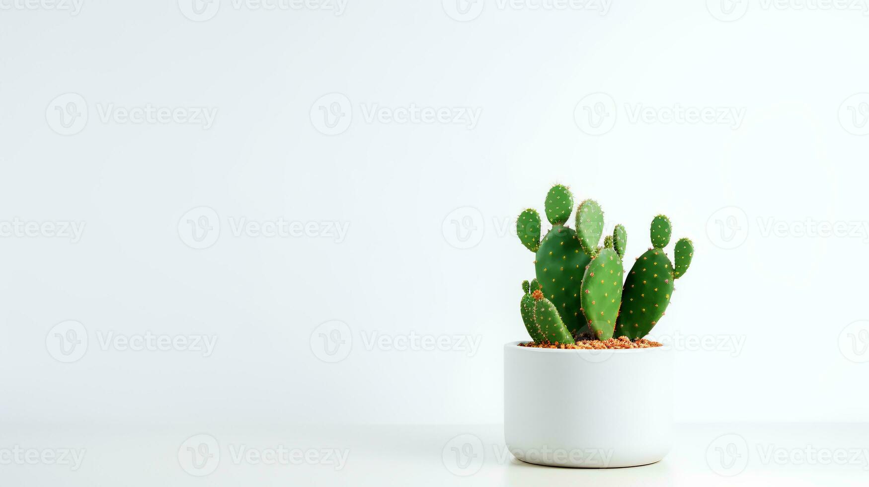 Photo of Prickly pear in minimalist pot as houseplant for home decoration isolated on white background. Generative AI