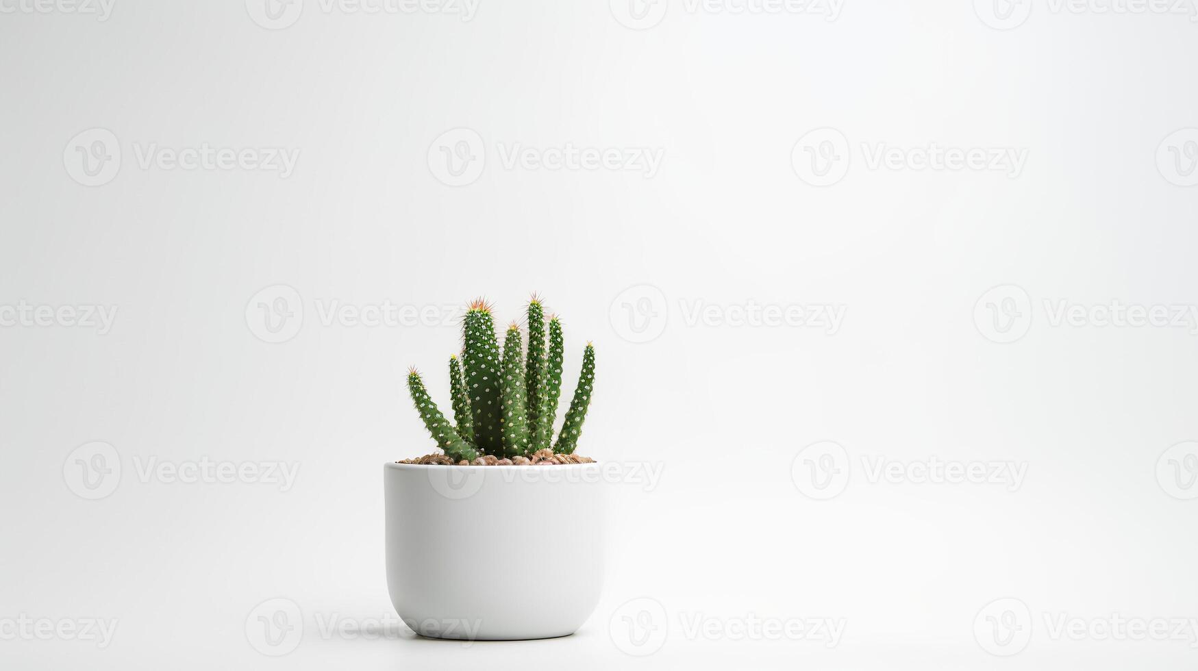 Photo of cactus in minimalist pot as houseplant for home decoration isolated on white background.