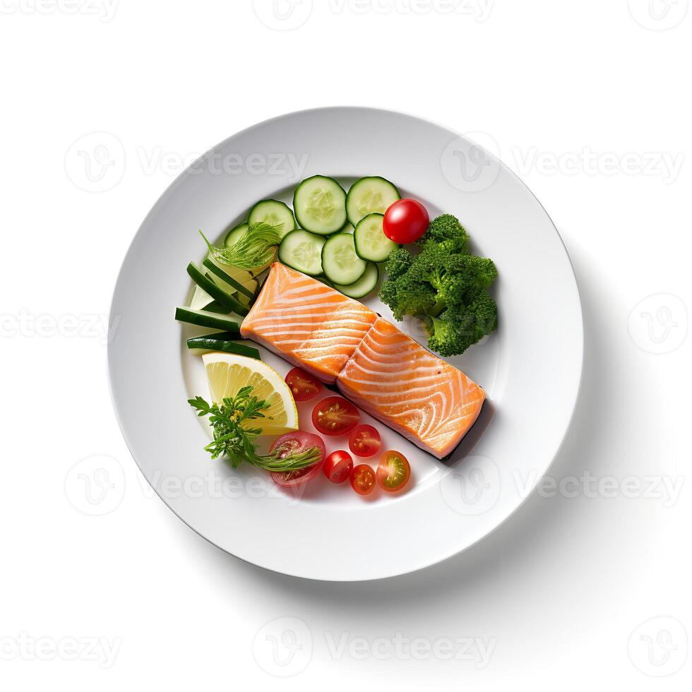 Food photography of raw food on plate isolated on white background. photo