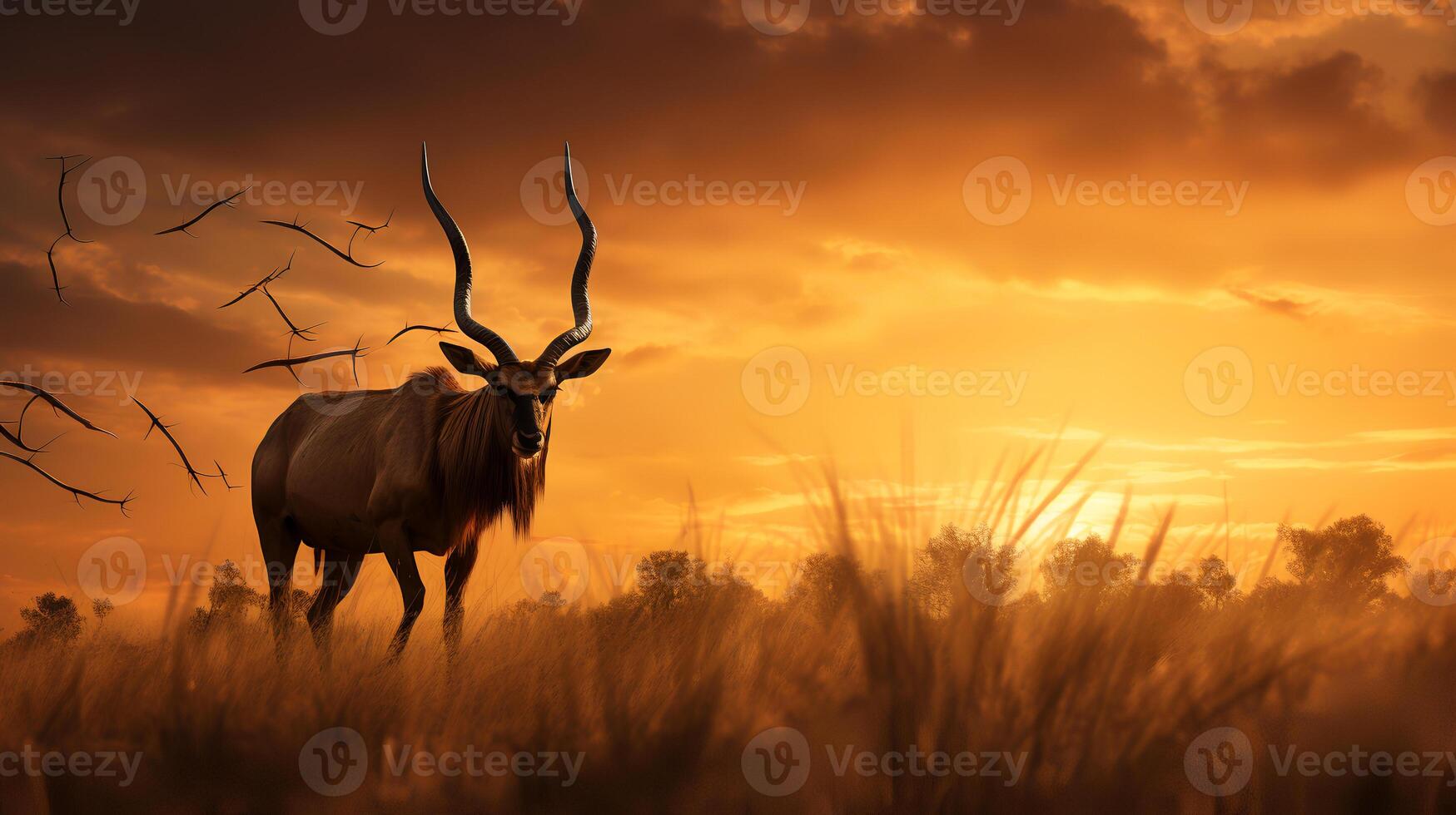 foto de hartebeest en sabana a puesta de sol. generativo ai