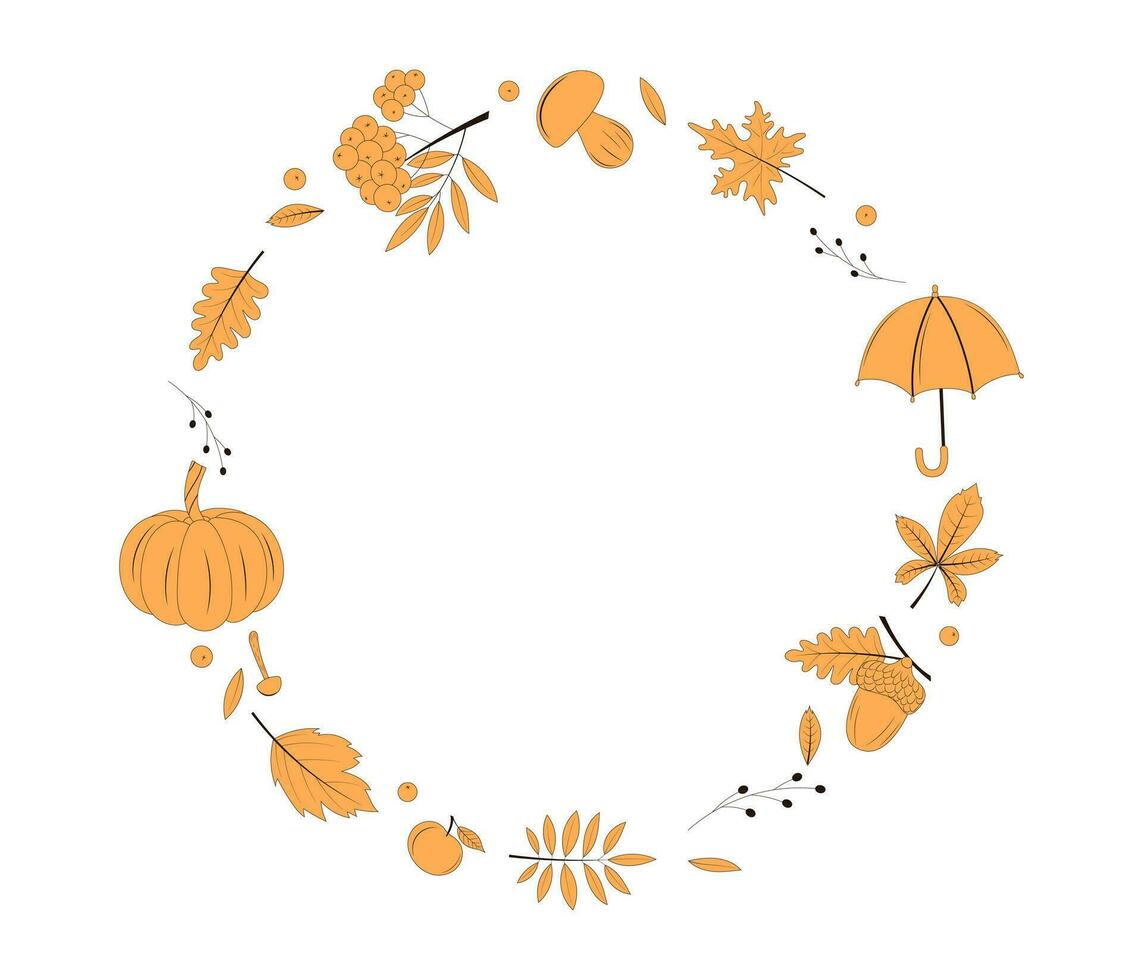 Autumn doodle frame. Vector illustration on white background.