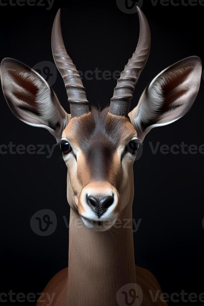 Photo of Gazelle on black background.