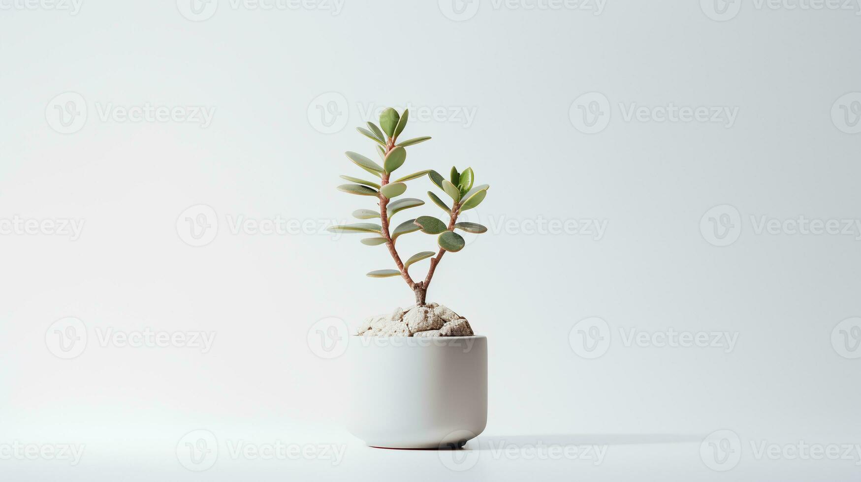 Photo of Lithop in minimalist pot as houseplant for home decoration isolated on white background. Generative AI