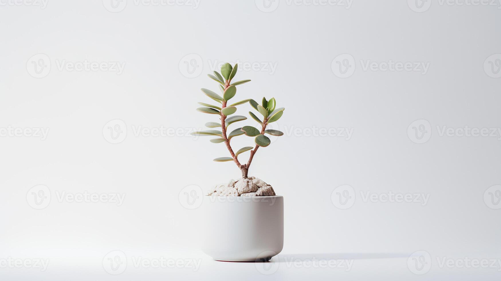 Photo of Lithop in minimalist pot as houseplant for home decoration isolated on white background.