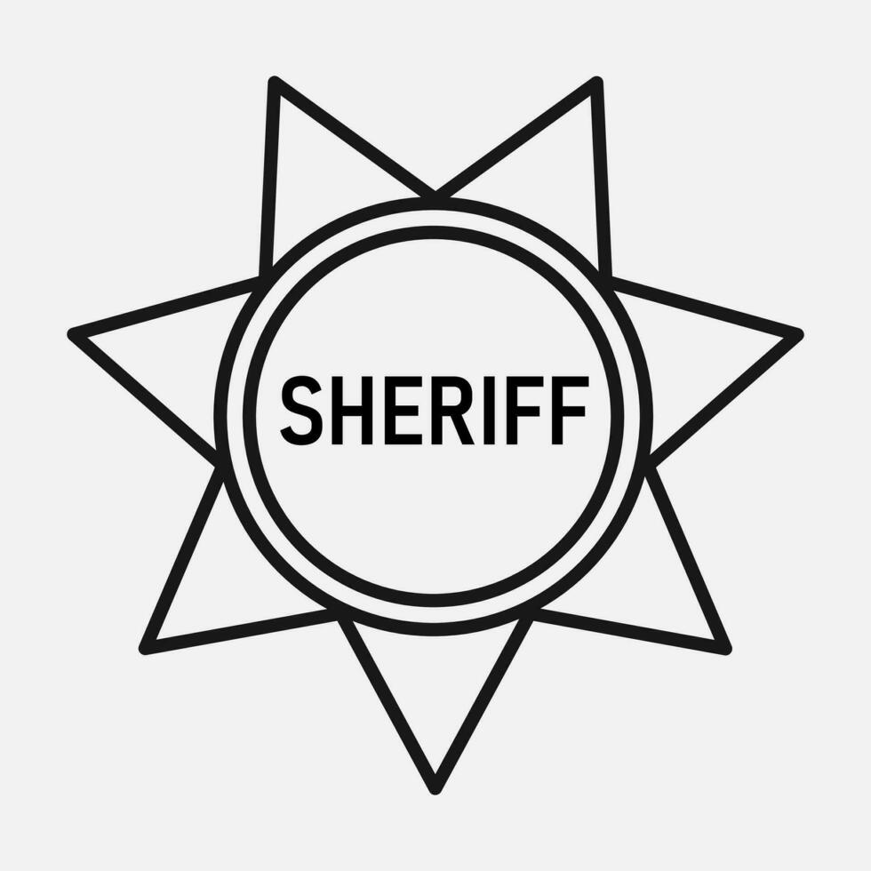 Sheriff badge line icon.  7  seven pointed star old american emblem. Marshal insignia. Vector illustration