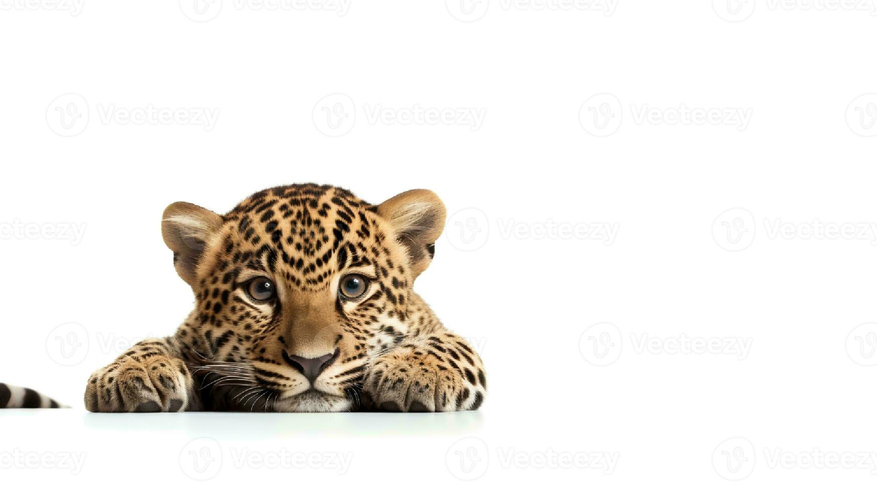Photo of a jaguar on white background. Generative AI