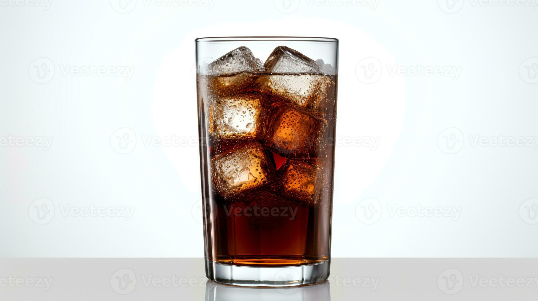 Coca-cola coca-cola with ice cubes in a glass  isolated on white background. Genrative AI photo