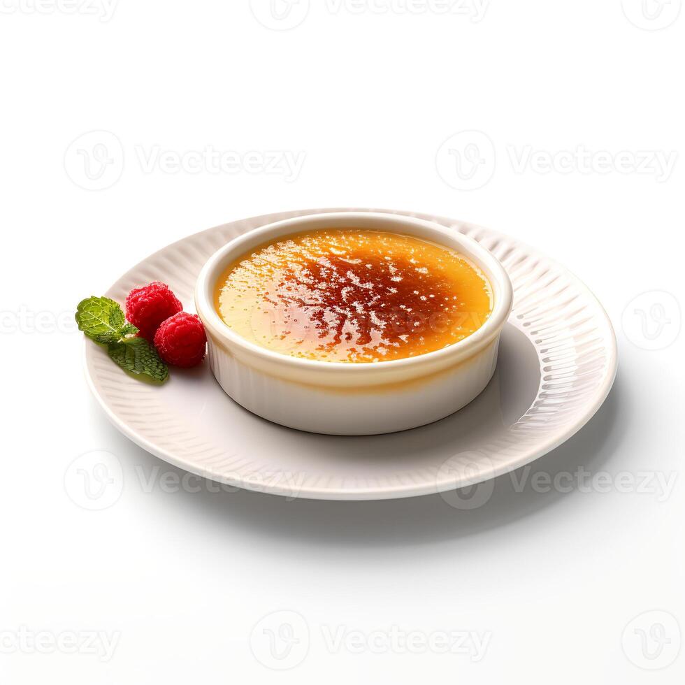 Photo of Creme Brulee with berries isolated on white background. Created by
