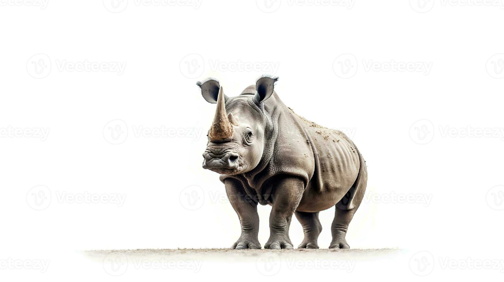 Photo of a rhino on white background. Generative AI