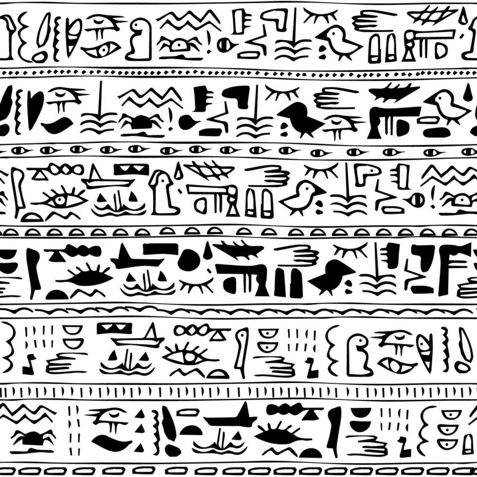 Egyptian african theme seamless pattern with ethnic tribal drawing for black white book covers, textile, home decor vector