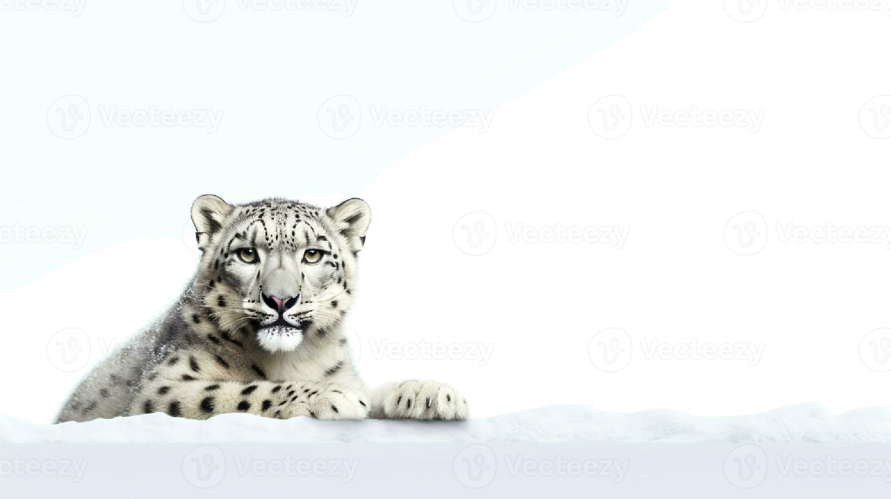 foto de un nieve leopardo en blanco antecedentes. generativo ai