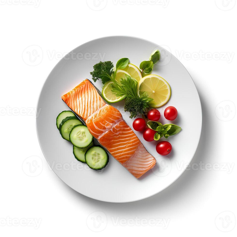 Food photography of raw food on plate isolated on white background. photo