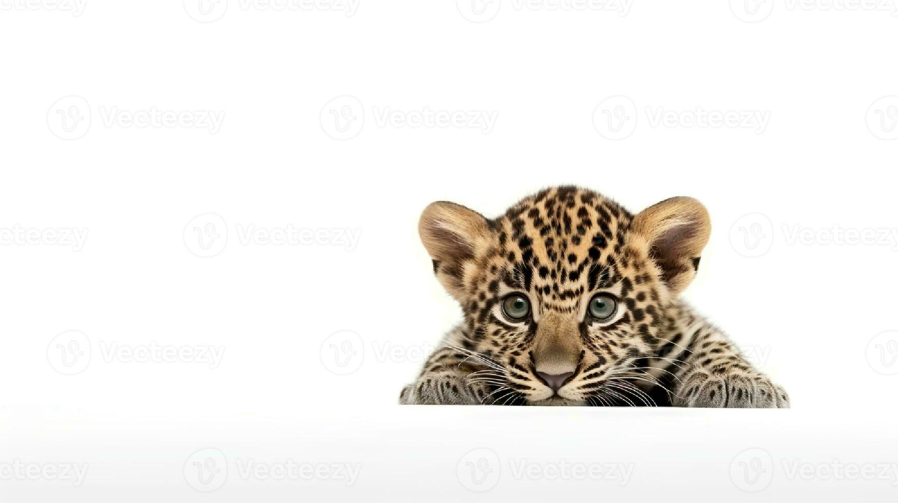 foto de un jaguar en blanco antecedentes. generativo ai