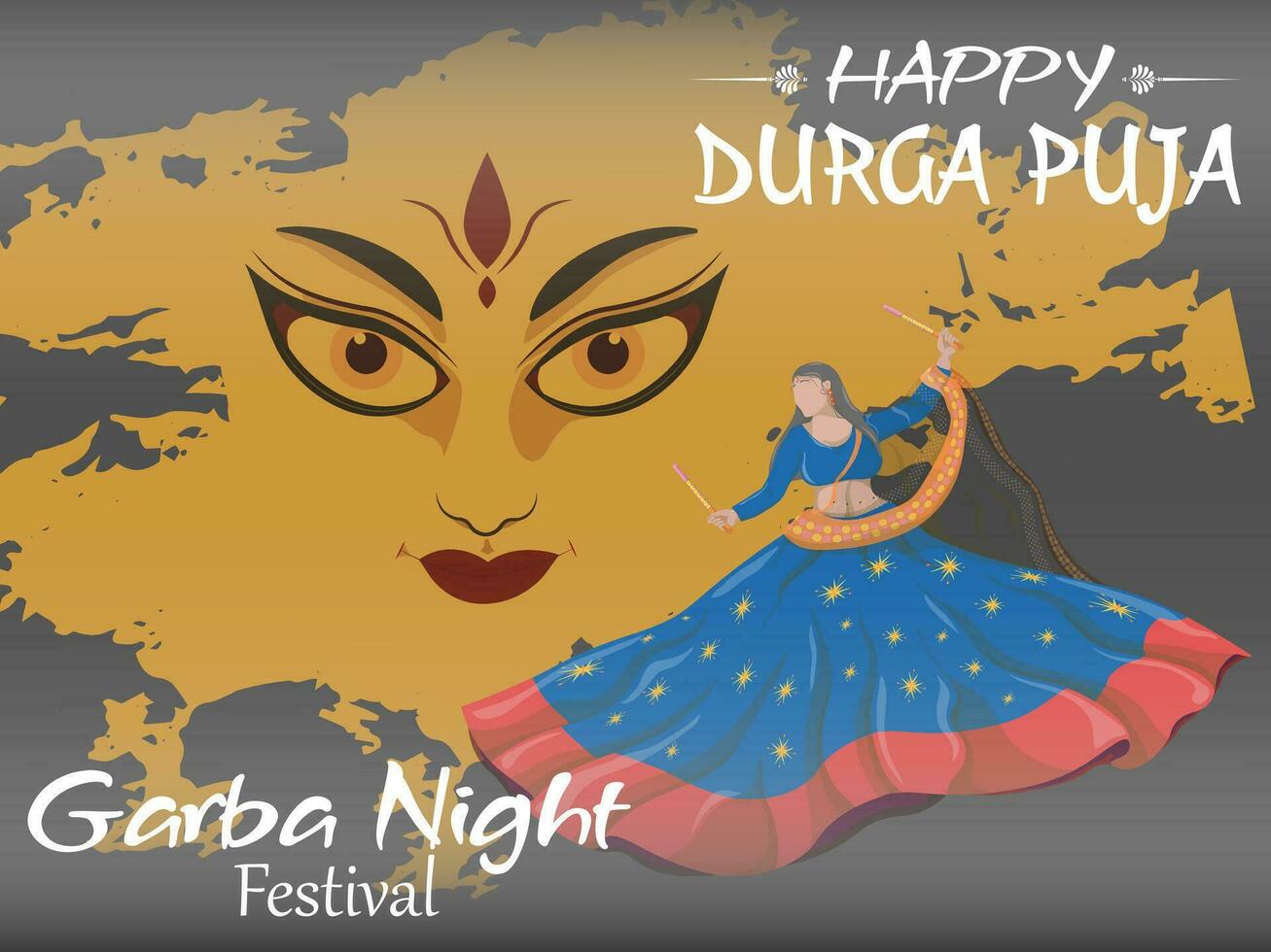 Illustrations for the Navratri festival. Girls dance national dances. Happy Durga Puja. Garba night. vector