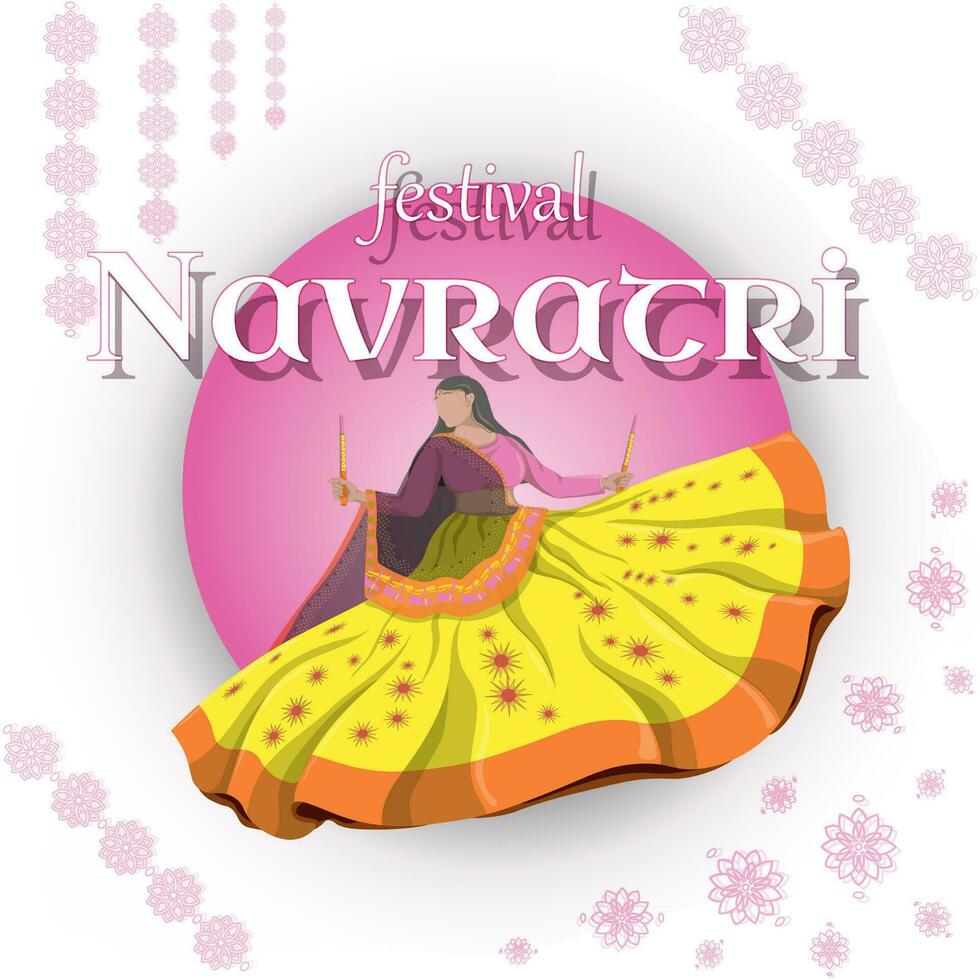 Illustrations for the Navratri festival. Girls dance national dances. Happy Durga Puja. Garba night. vector