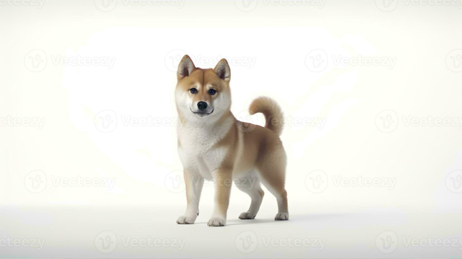 Photo of a shiba inu on white background. Generative AI