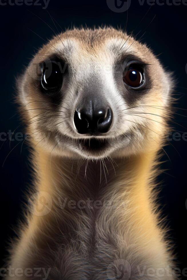 Photo of Meerkat on black background. Generative AI