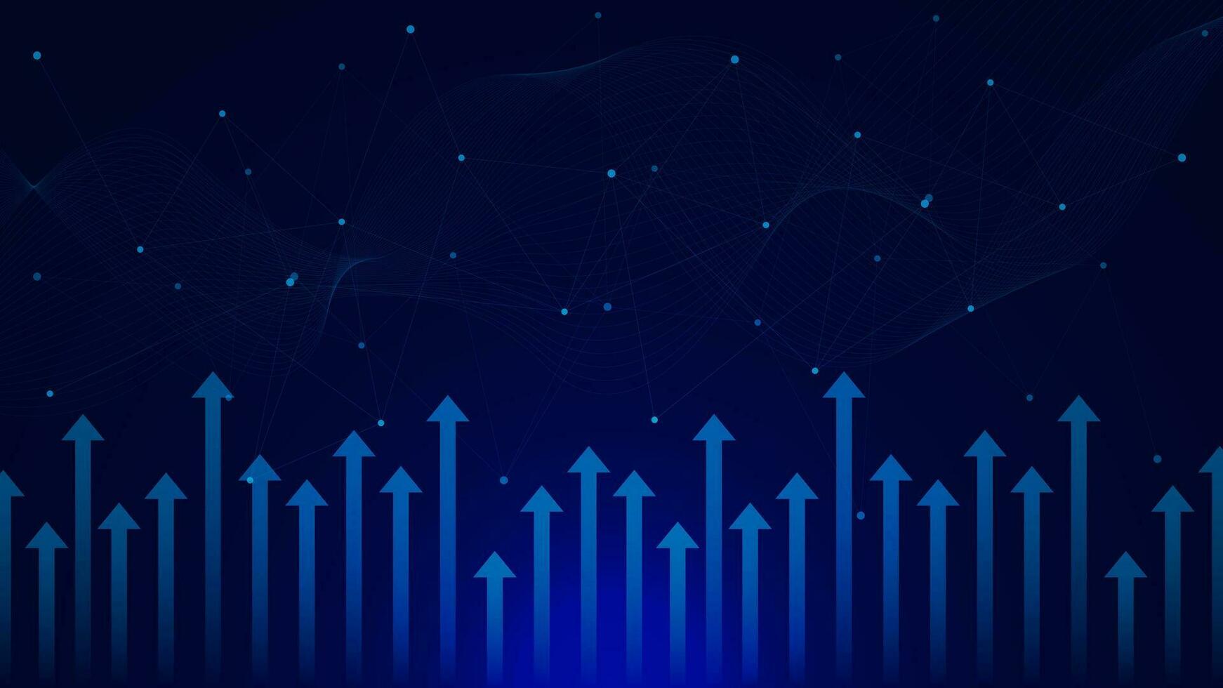 Up arrows with connecting dots and lines for financial chart. Stork market and financial investment growth concept background. Vector illustration.