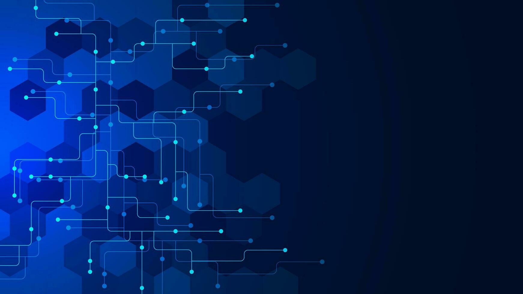 Abstract futuristic technology with connecting dots lines and hexagons. Digital networking, big data visualization and communication concept background. Vector illustration.