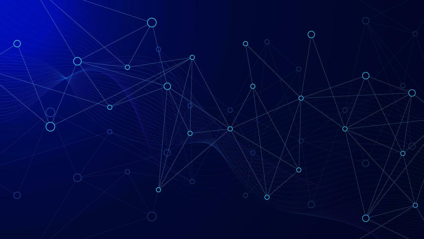 Abstract network connection concept with connected dots lines and wave flow. Big data visualization, communication, science and technology background. Vector illustration.