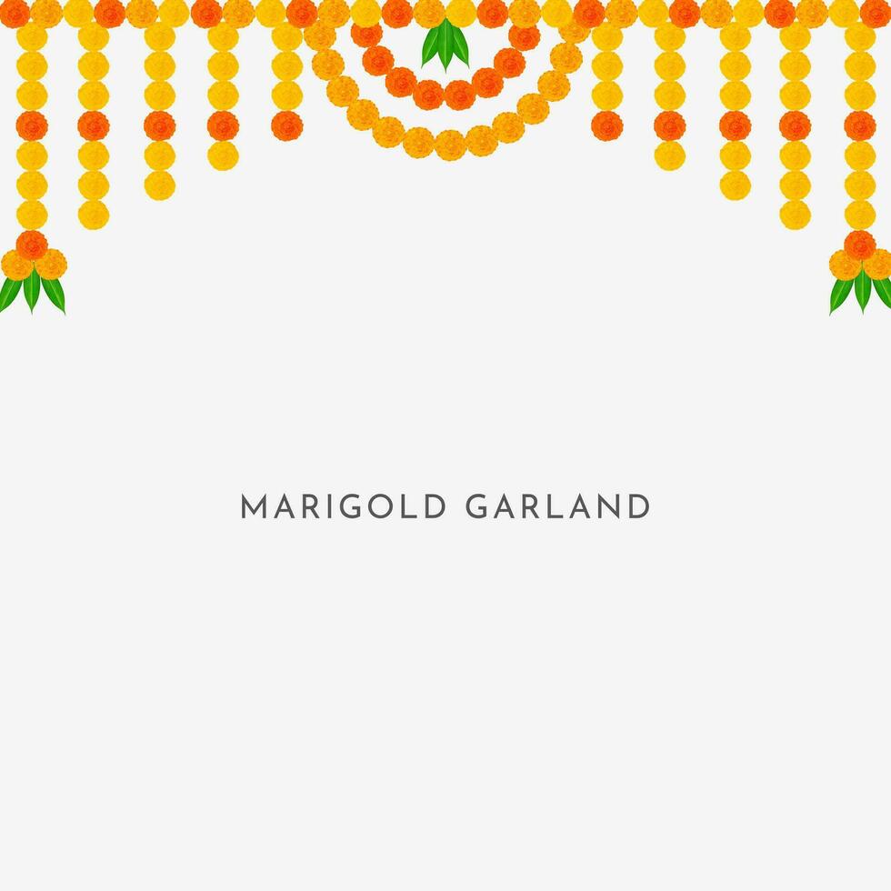 Traditional Indian Marigold Flower Garland with Mango leaves. Decoration for Indian hindu holidays or weddings or Puja Festival, Indian Festival flower decoration vector