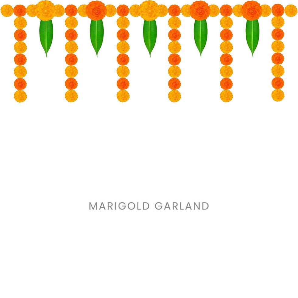 Traditional Indian Marigold Flower Garland with Mango leaves. Decoration for Indian hindu holidays or weddings or Puja Festival, Indian Festival flower decoration vector