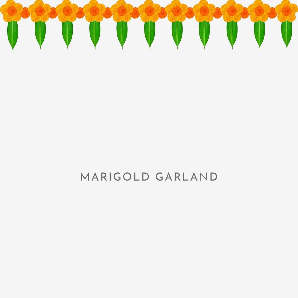 Traditional Indian Marigold Flower Garland with Mango leaves. Decoration for Indian hindu holidays or weddings or Puja Festival, Indian Festival flower decoration vector