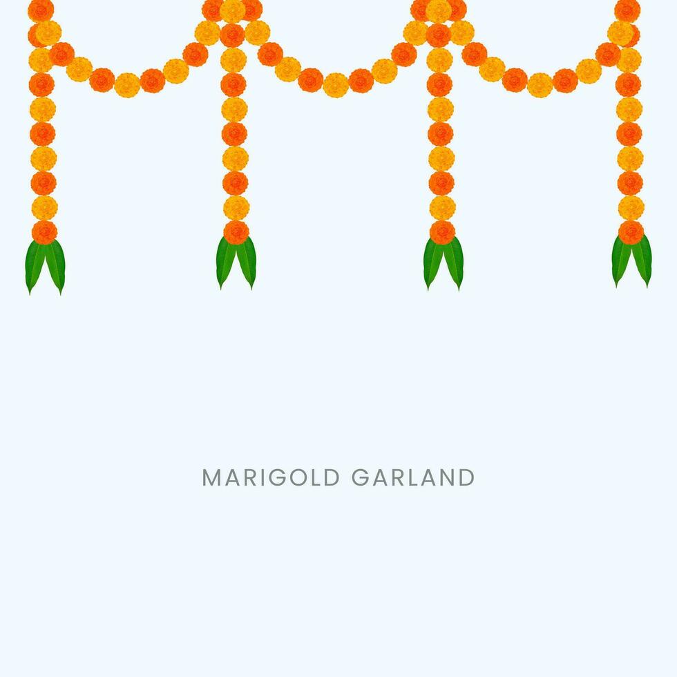Traditional Indian Marigold Flower Garland with Mango leaves. Decoration for Indian hindu holidays or weddings or Puja Festival, Indian Festival flower decoration vector
