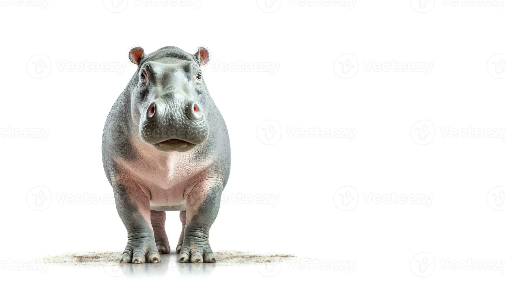 Photo of a hippo on white background. Generative AI