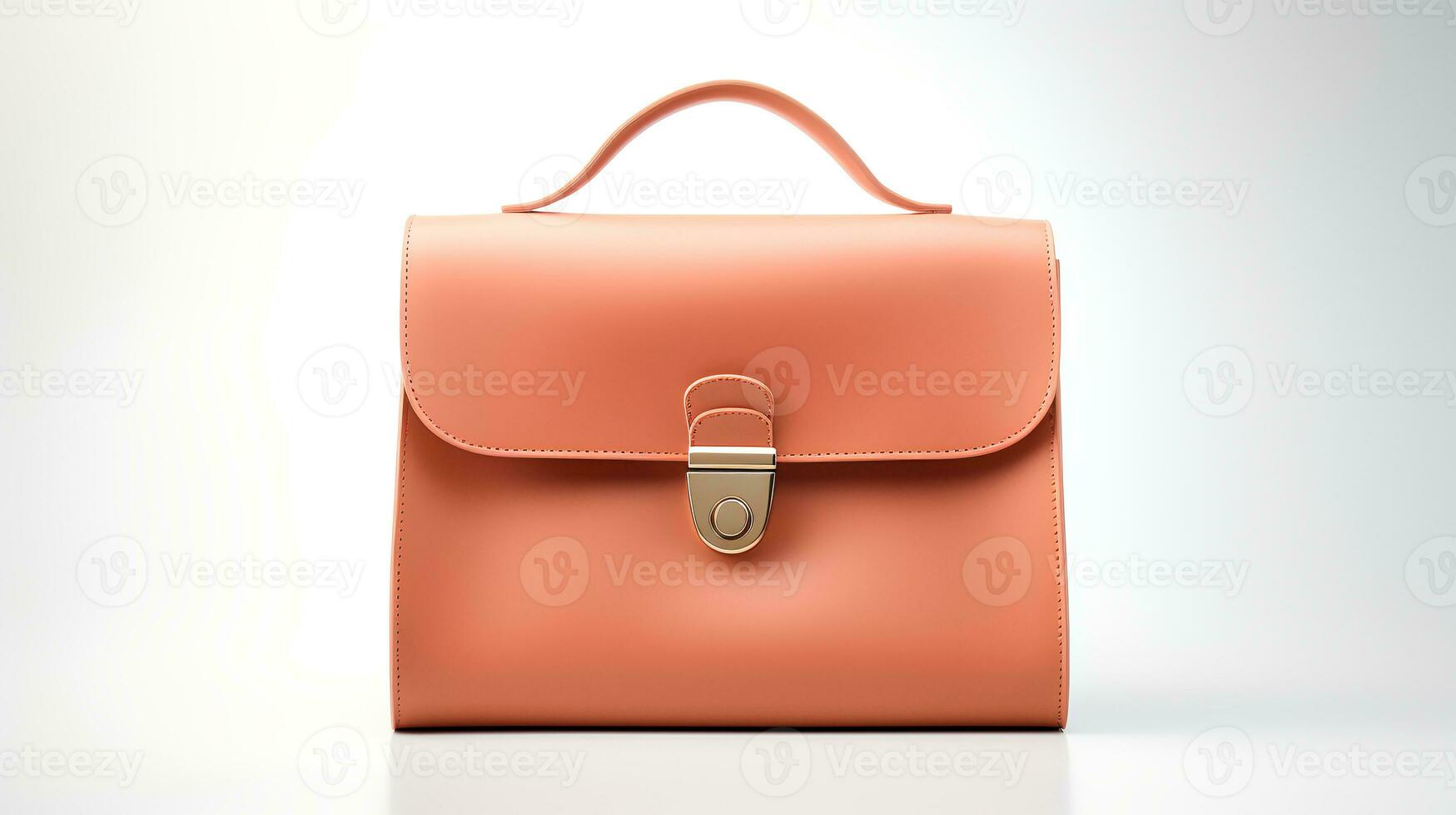 Photo of Minimalist peach female leather bag isolated on white background