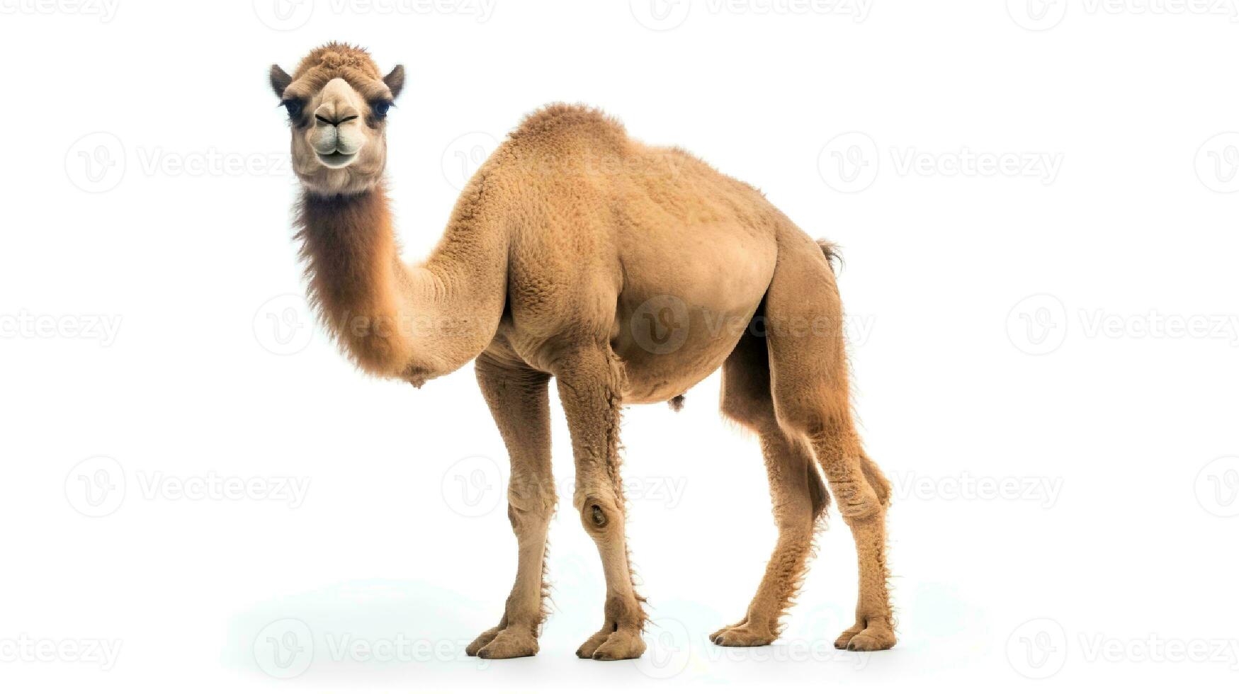 Photo of a camel on white background. Generative AI