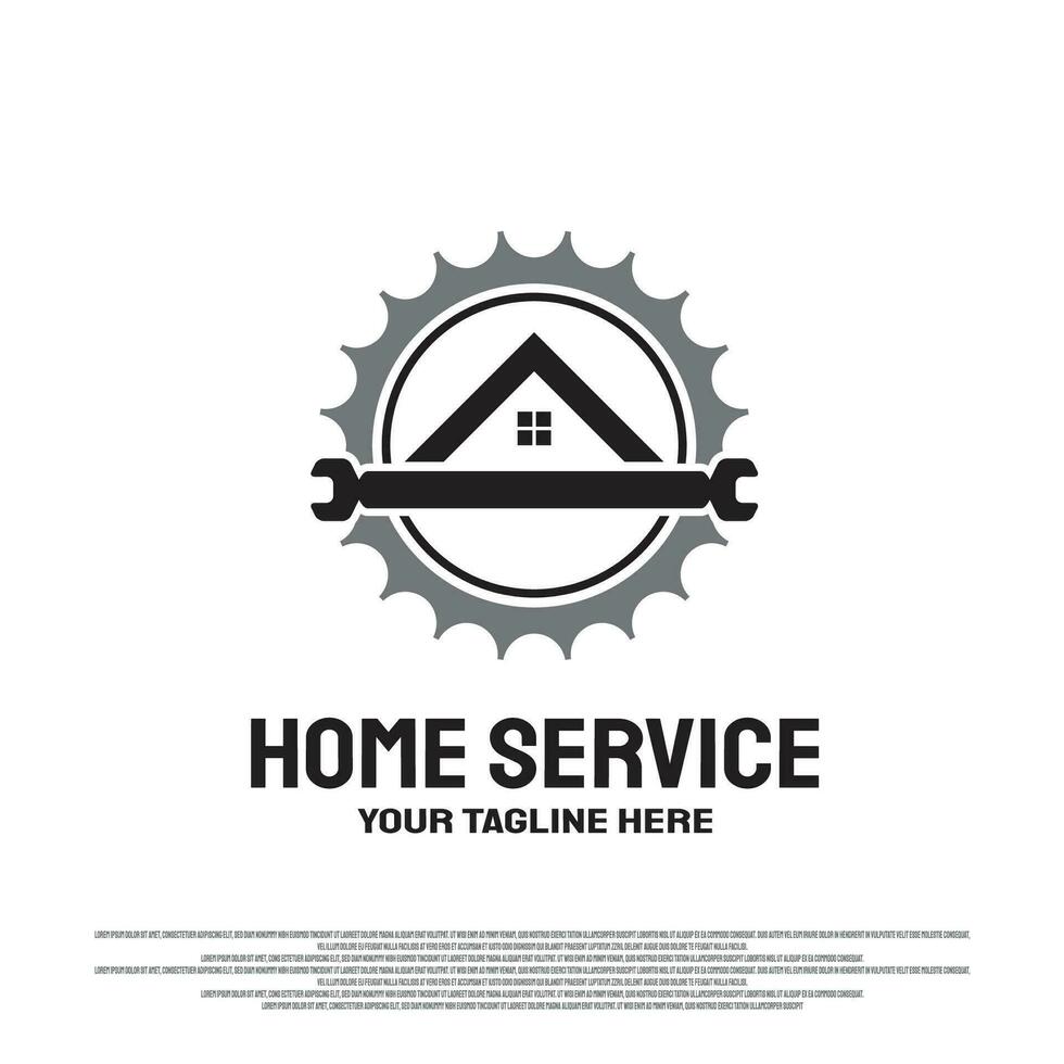 home service logo design with gears and wrench concept. machine engineering sign. vector technology icon