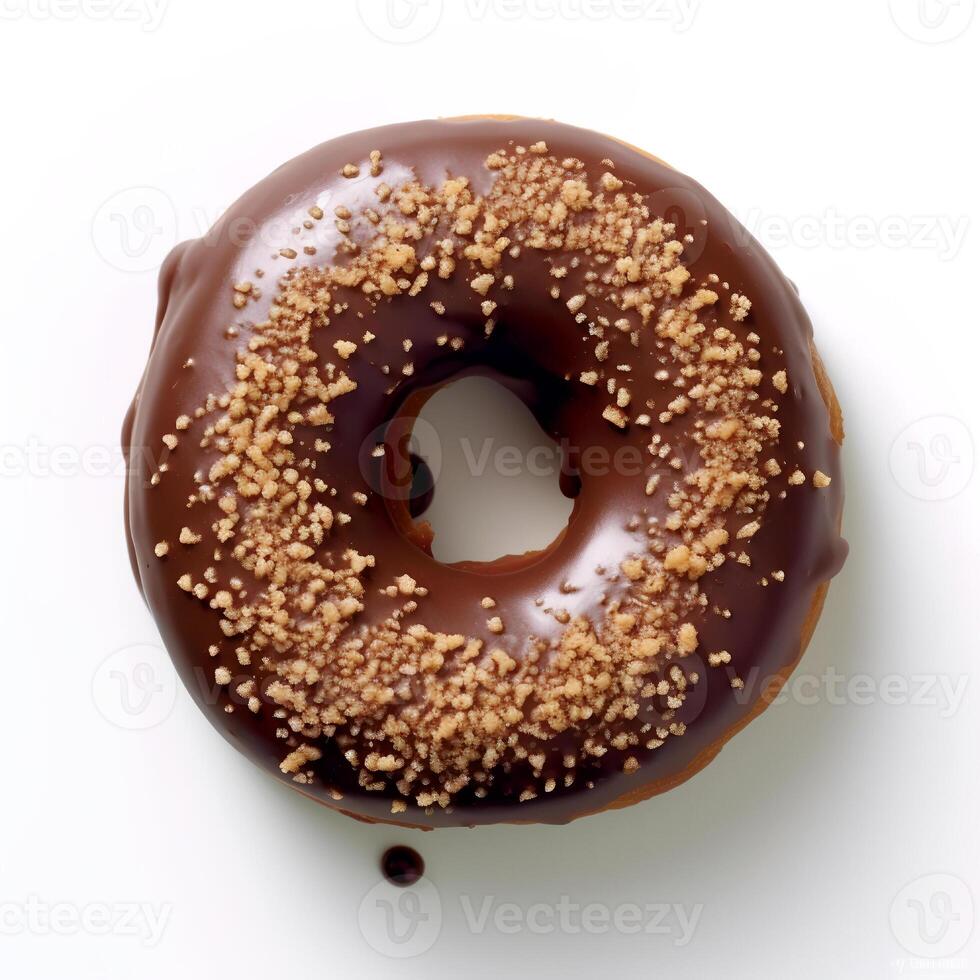 Photo of chocolate donut  isolated on white background. Created by Generative AI