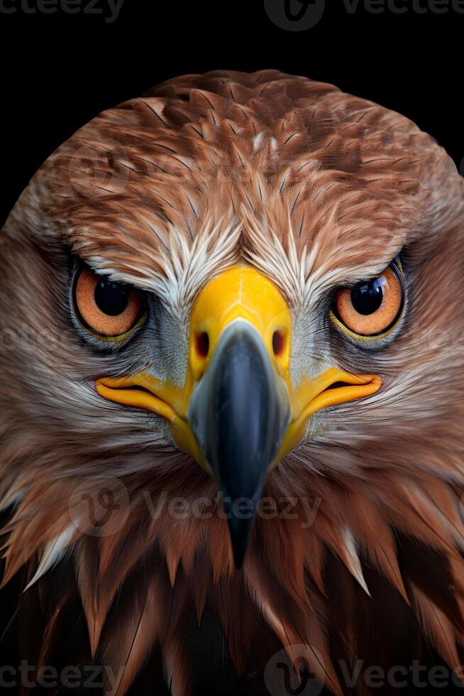 Photo of Tawny Eagle on black background. Generative AI