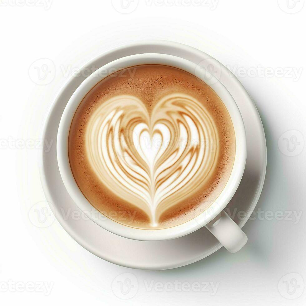 Food photography of A cup latte with love art isolated on white background. Generative AI photo