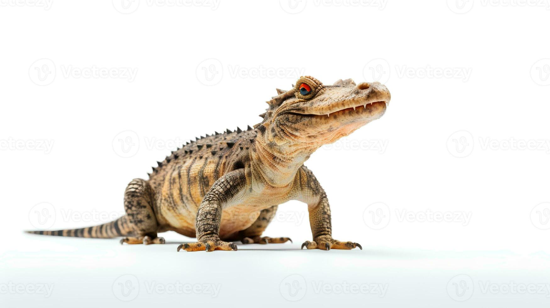 Photo of a crocodille on white background. Generative AI