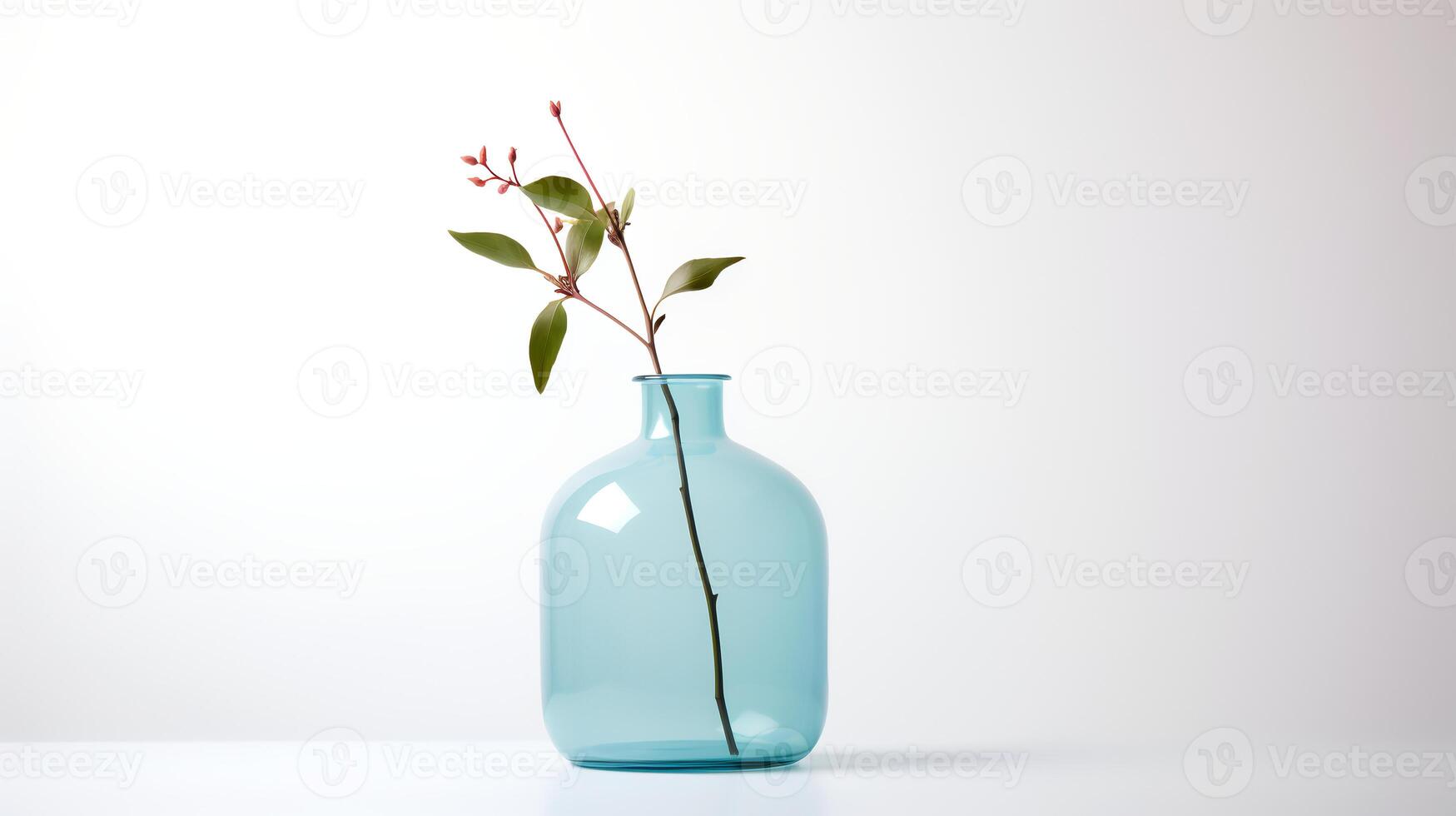 Photo of one stem plant in minimalist transparent vase as houseplant for home decoration on warm color background. Generative AI