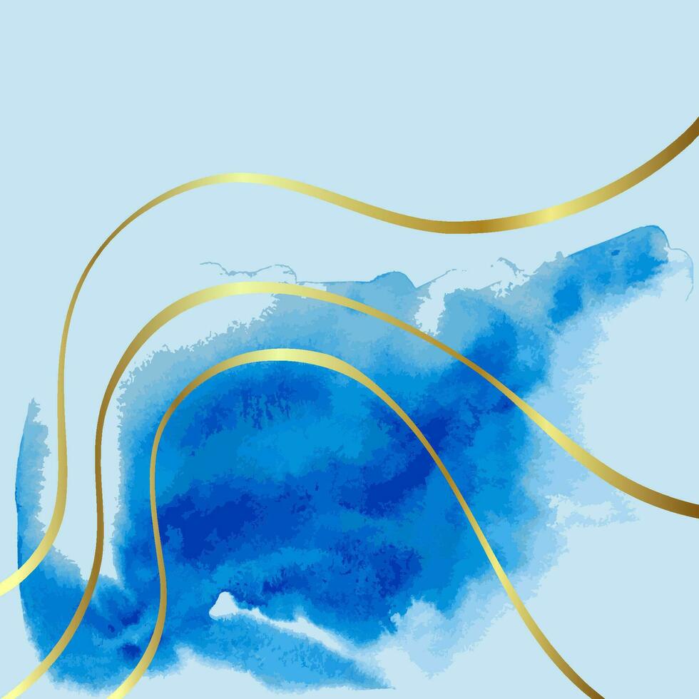 Blue and Gold Wave Artwork Watercolor Template. vector