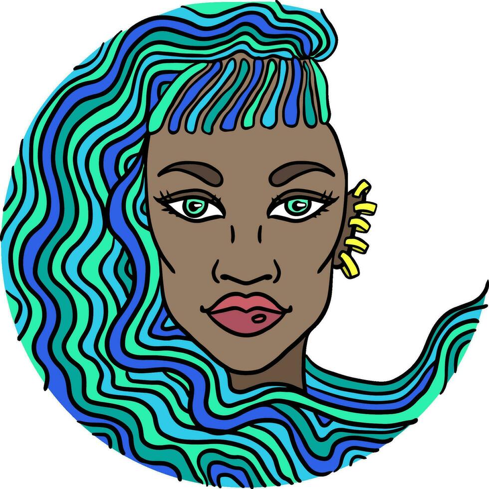Blue Hair Girl with Golden Earrings Portrait vector