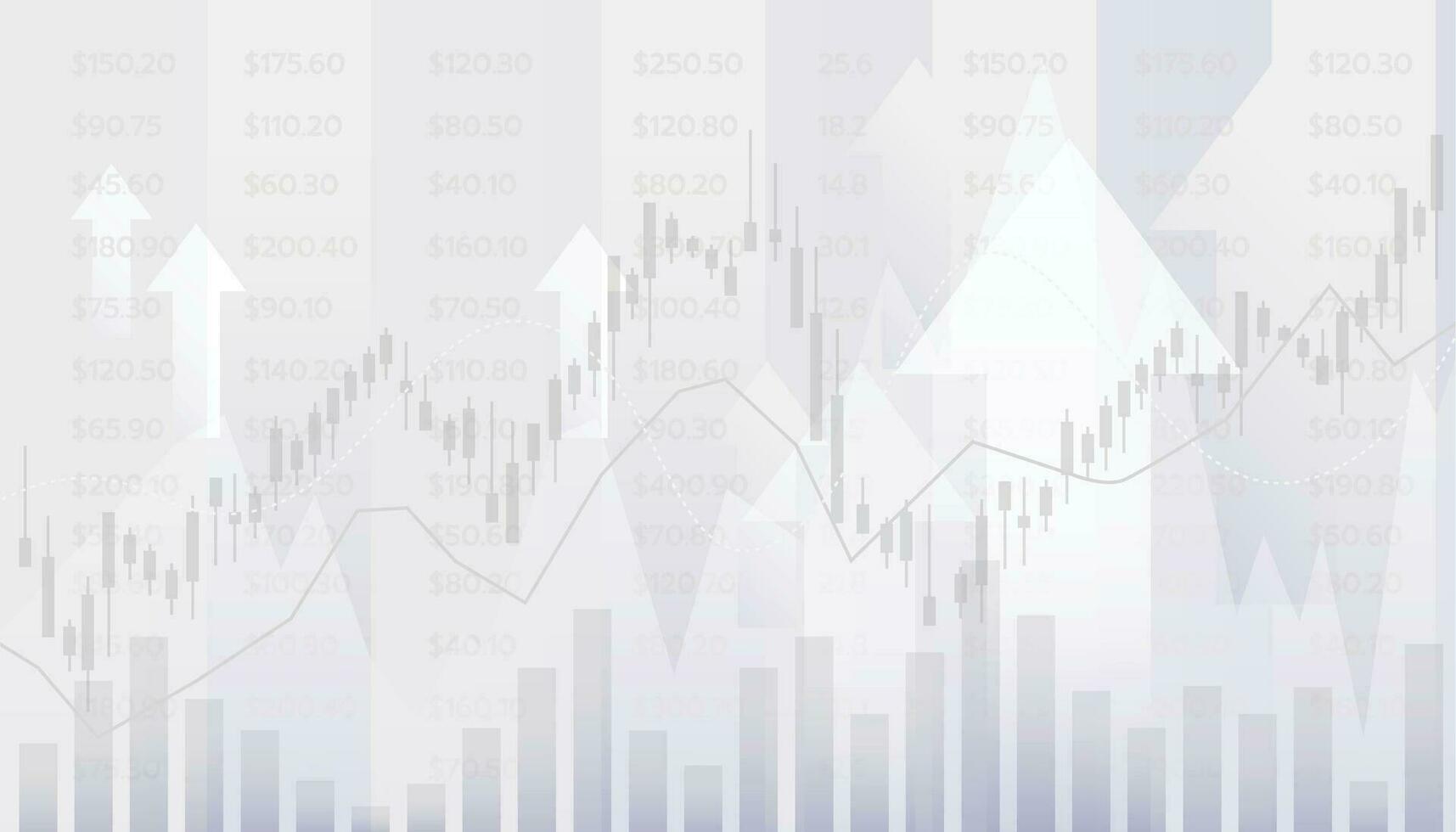 Financial white arrow graph on finance line chart bacground vector