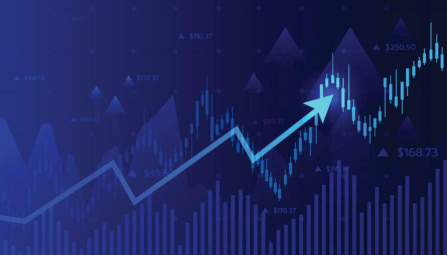 arrow line chart up trend financial on darkblue background vector