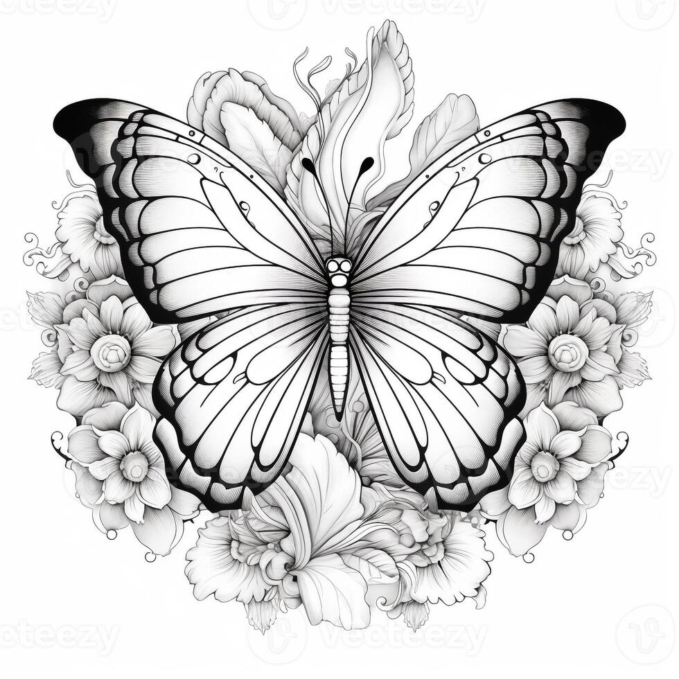 Floral Butterfly Coloring Pages photo