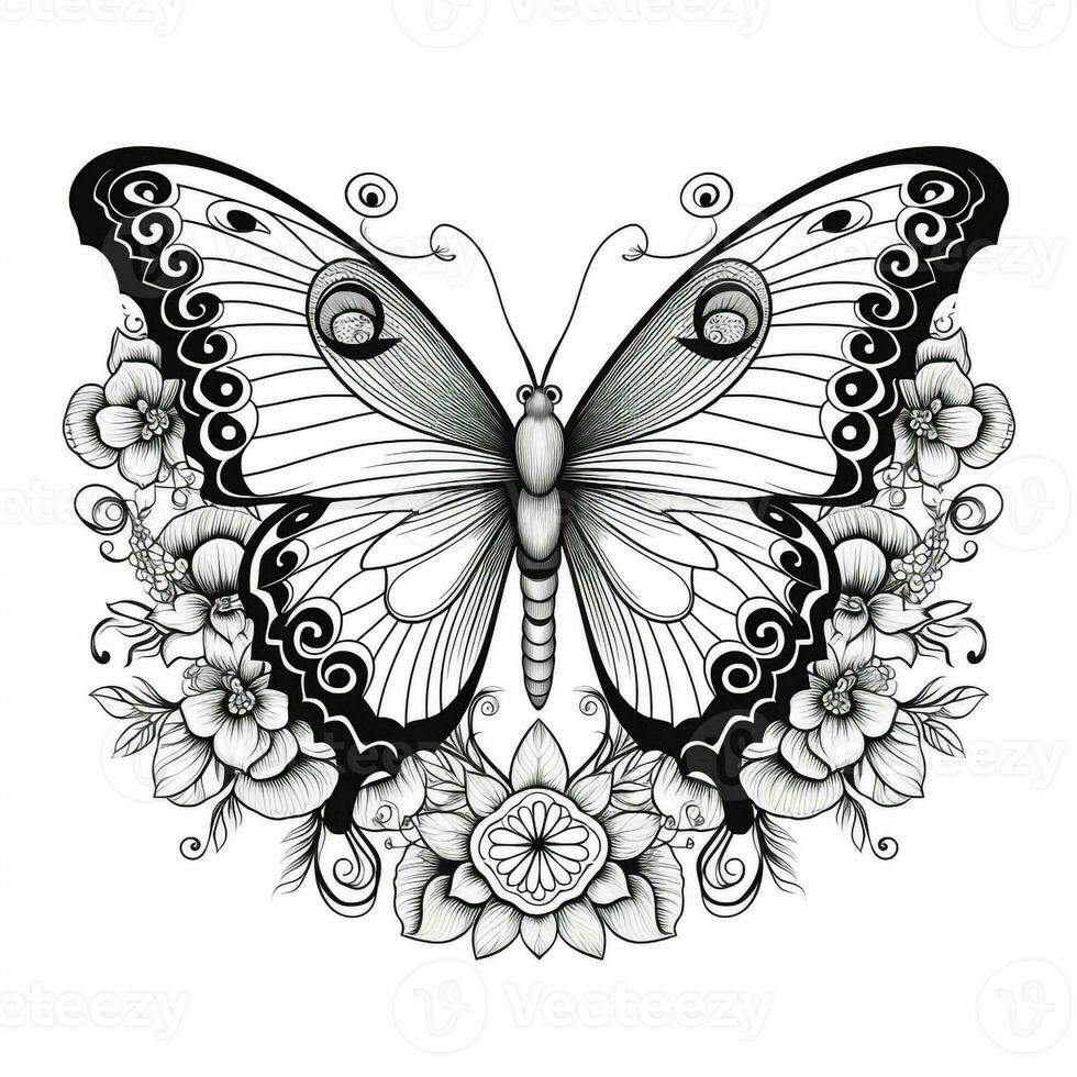 Floral Butterfly Coloring Pages photo