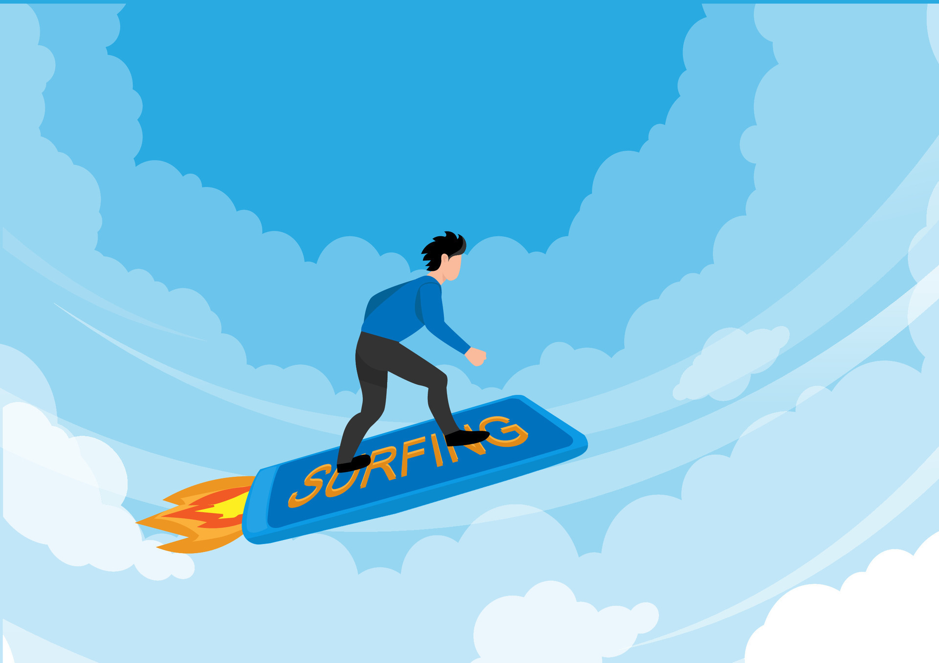 man surfing the flying on a smartphone Young men using mobile